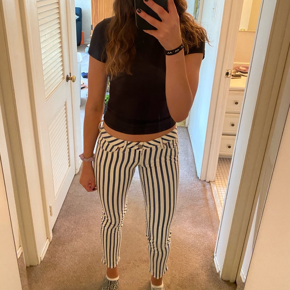 Blue and White Striped Jeans